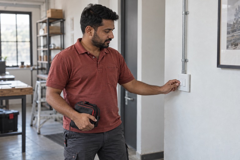 Electrician testing a light switch